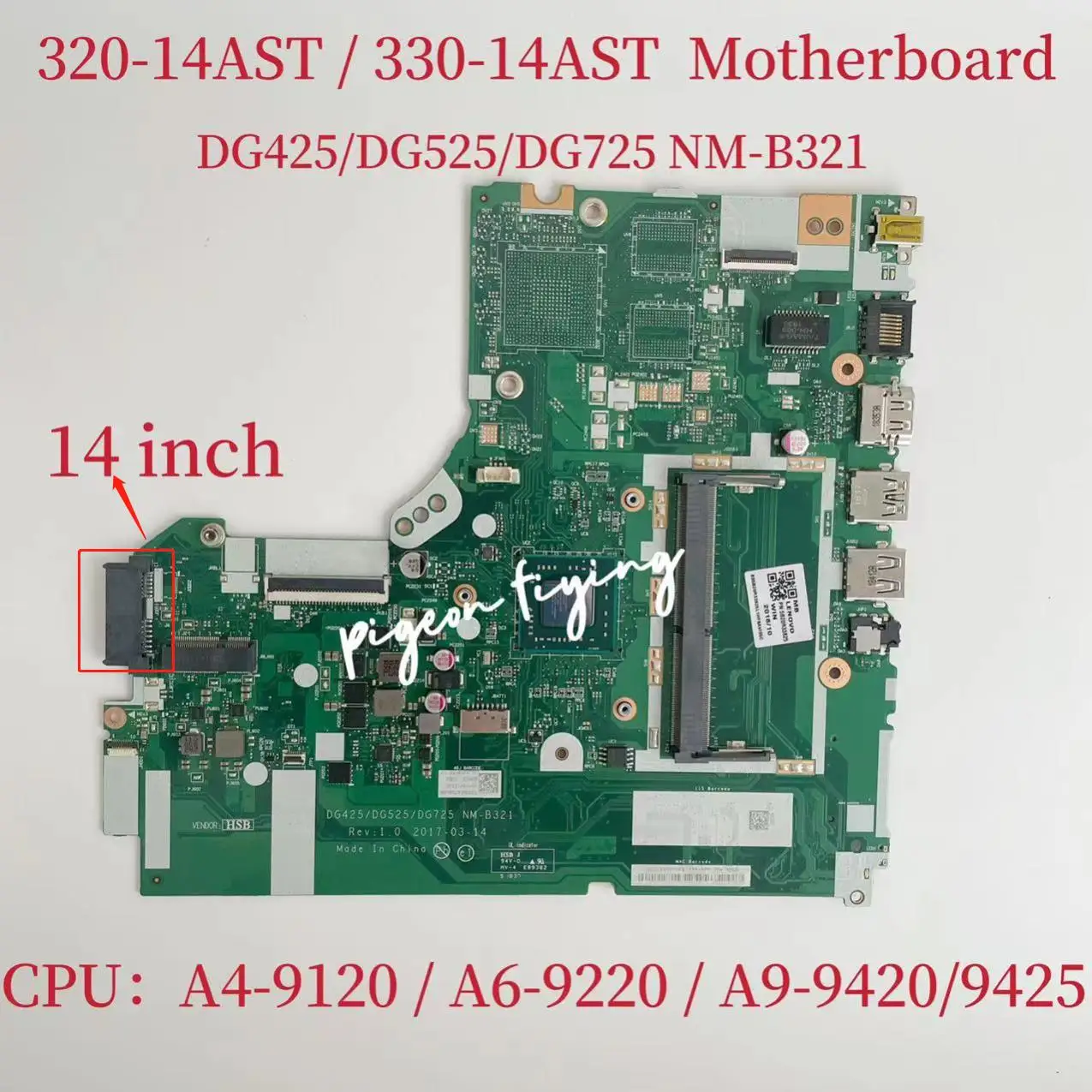 Placa-mãe para Laptop para Ideapad 32014ast Cpu A4-9120 A6-9220 A9-9420 9425 Uma Ddr4 Fru:5b20r33828 5b20r33825 5b20r33827 Nm-b321