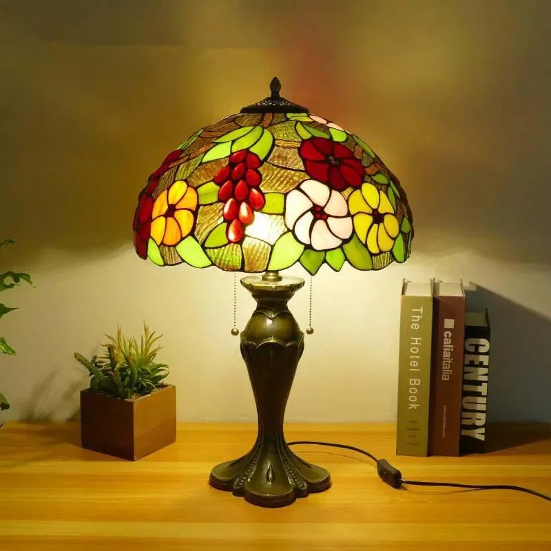 

TEMAR Tiffany Table Lamp American Retro Living Room Bedroom Lamp Luxurious Villa Hotel Stained Glass Desk Lamp