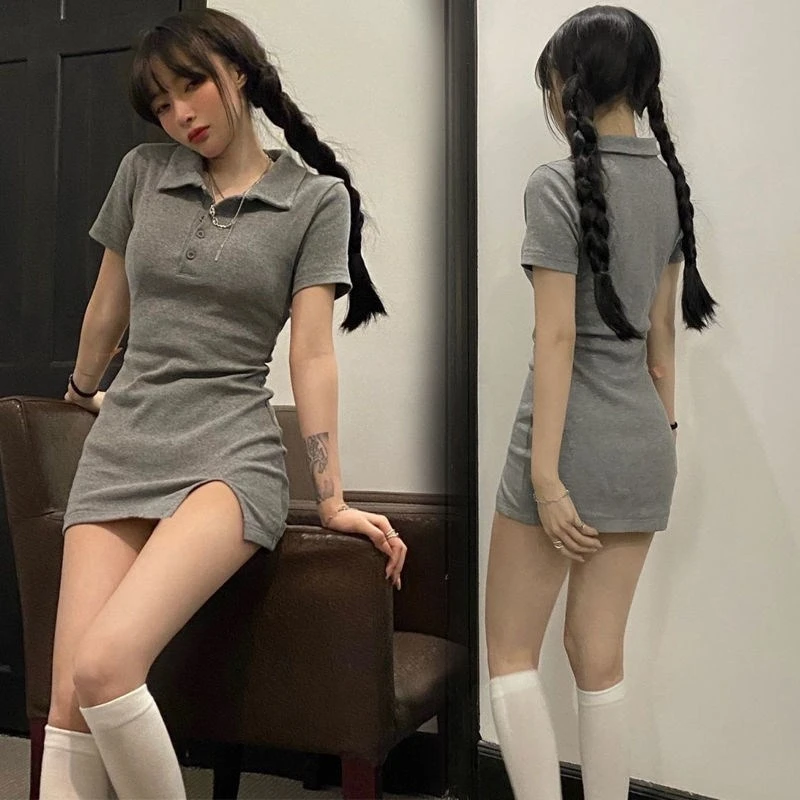 Collar ort Sve Slim Fit Bodycon Dr High Waist A-Line Korean Sle Sexy Split Skirt for Young Women