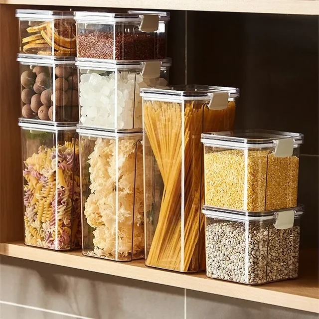 460-1800ml Sealed Jars Kitchen Grain Storage Organizer Large Tank Plastic Moisture-proof Storage Box Household Seasoning Jars 2