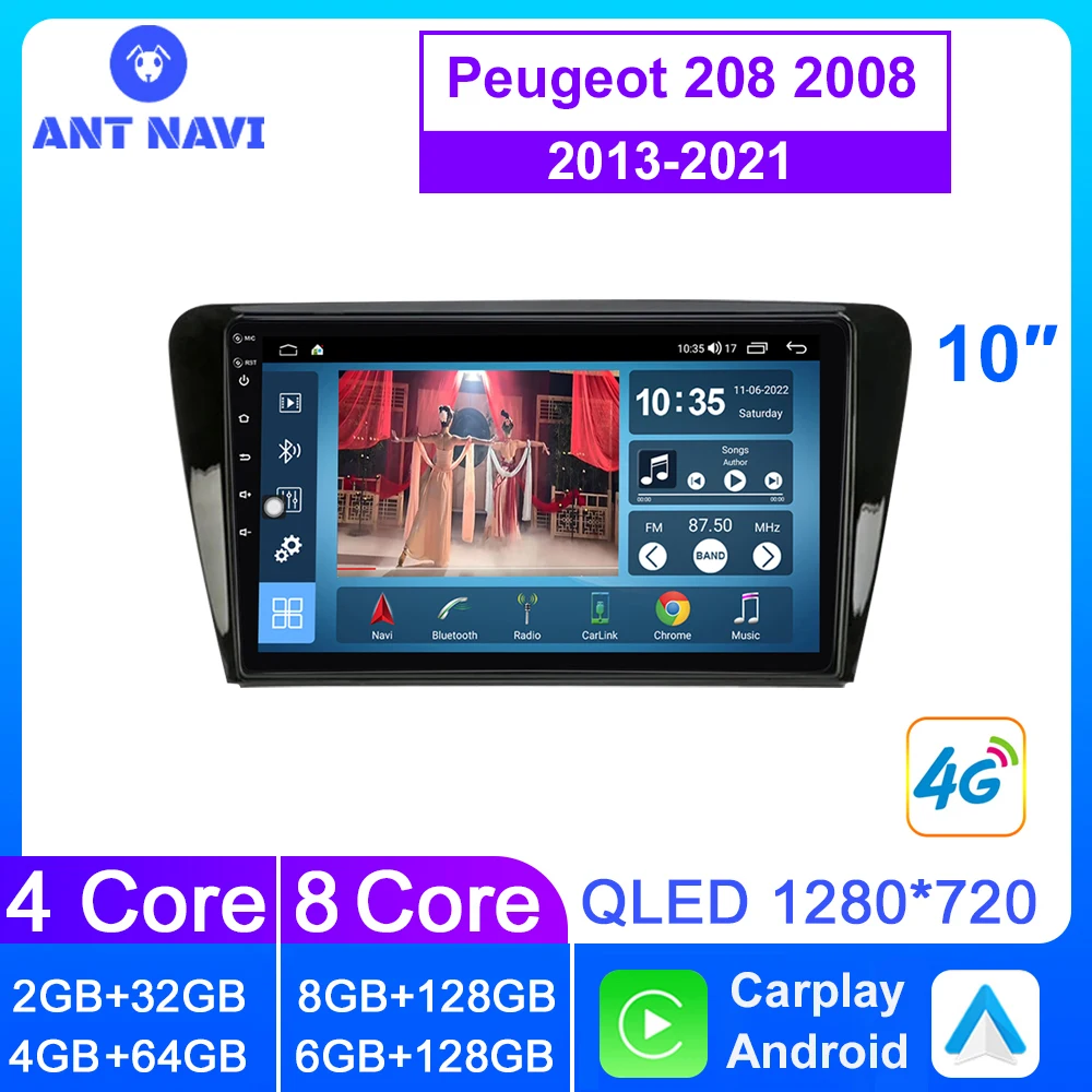 

AntNavi Car Radio For Peugeot 2008 208 2012-2018 Android Auto Car Multimedia Player Apple Carplay Bluetooth Car Stereo GPS Navi