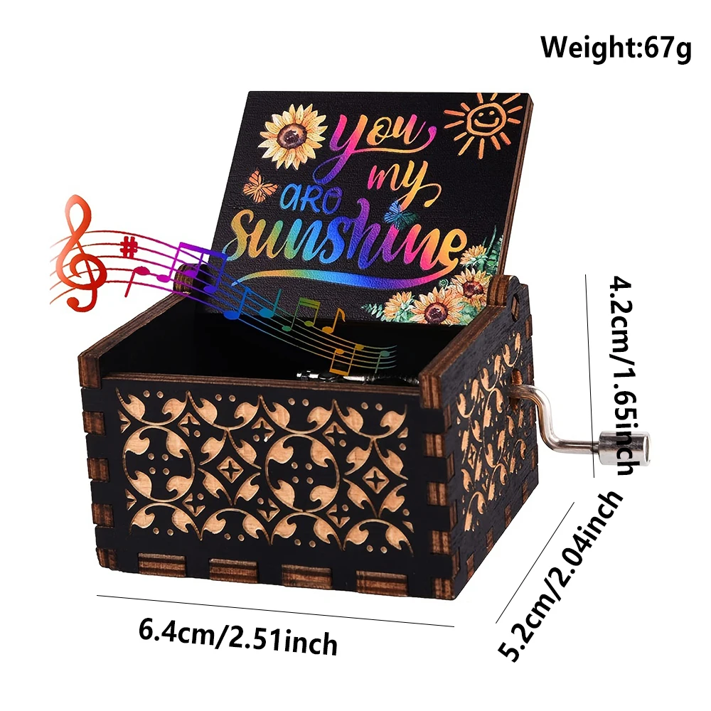 1pc Vintage Engraved Wood Music Box You Are My Sunshine Musical Box Gift For Daughter/Wife/Mother/Friends Mechanism music box