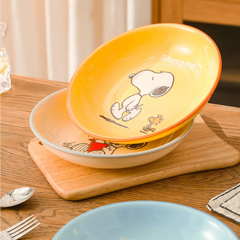 Miniso Snoopy 8 Inches Ceramic Plate Cute Kawaii Fork Spoons Set Cartoon Printing High Temperature Resistance Kitchen Tableware 5