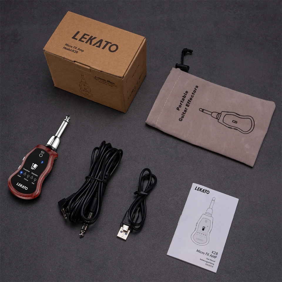 Effetto Chitarra Bluetooth Portatile – 5 Modalità Audio, Ricarica USB, Compatibile Con Telefono E Amplificatore – Colore Rosso Legno