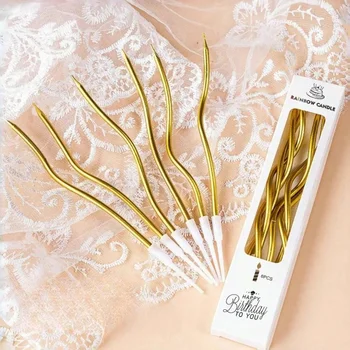 6Pcs/set Curved Cake Candles Birthday Baby Shower Gender Reveal Cupcake Decorating Candle Toppers Wedding Party Decorative
