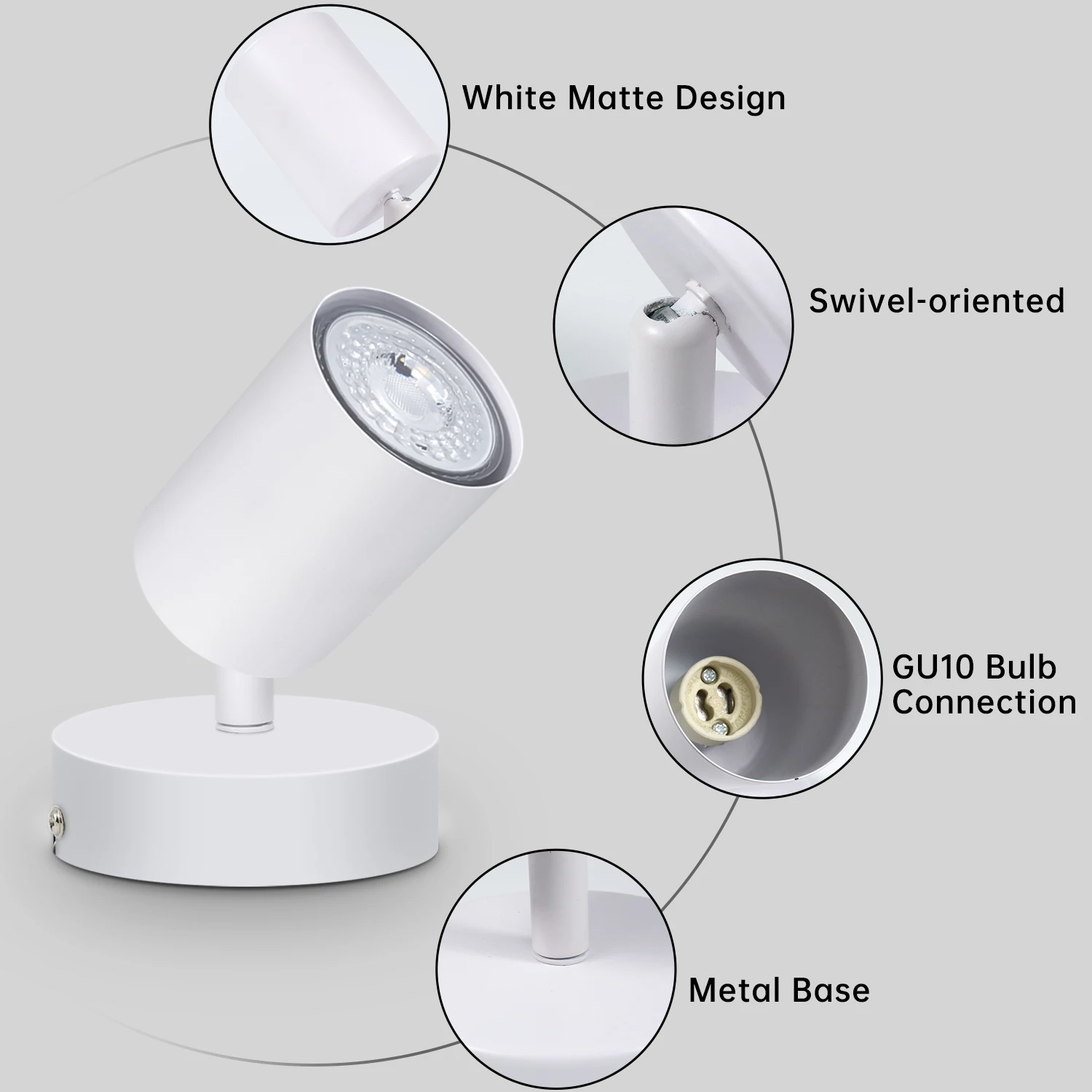Kimjo LED 천장 조명, 3/4 방향 스포트라이트 피팅, 흰색 모던 GU10, 회전 가능한 벽 조명, 전구 없음