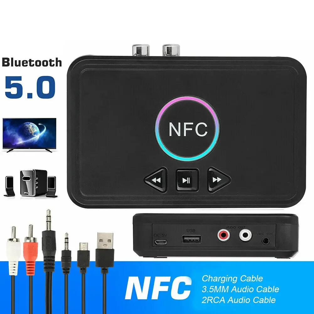 Gtwoilt NFC 5.0 Bluetooth Receiver A2DP AUX 3.5mm RCA Jack USB Smart Playback Stereo Audio Wireless Adapter for Car Kit Speaker