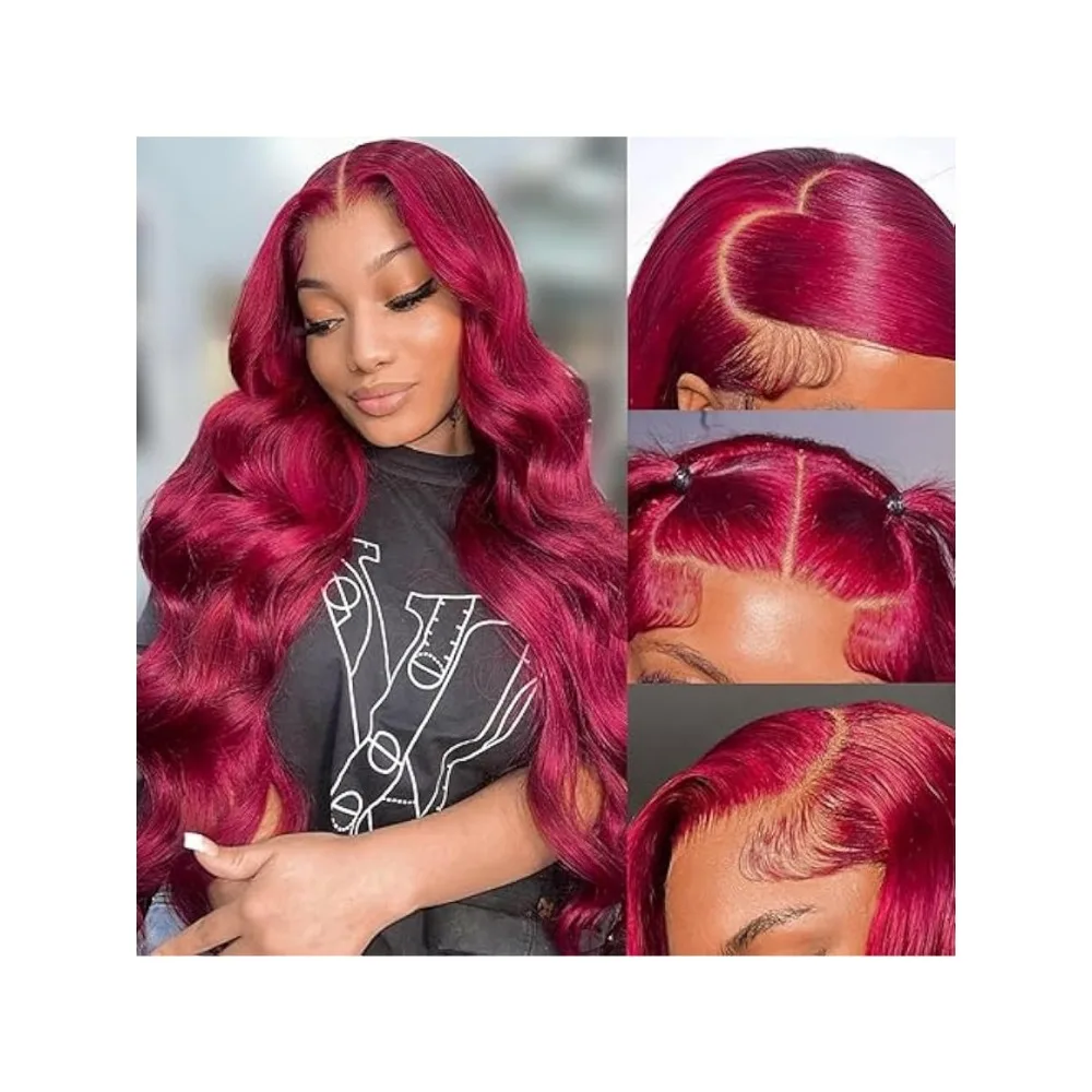 

99J Burgundy Body Wave Lace Front Wigs Human Hair Pre Plucked 13X4 HD Transparent Lace 180 Density wave wig