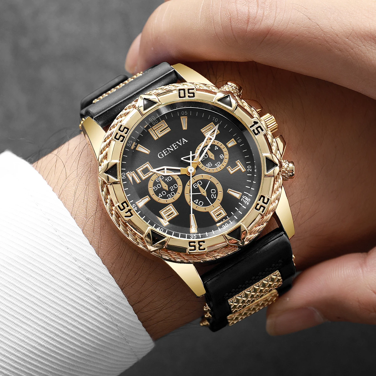 6pcs/set Luxury Men's Watch Large Dial Silicone Strap Casual Sports Business Quartz Watch Set, Multiple Colors Available(No Box)