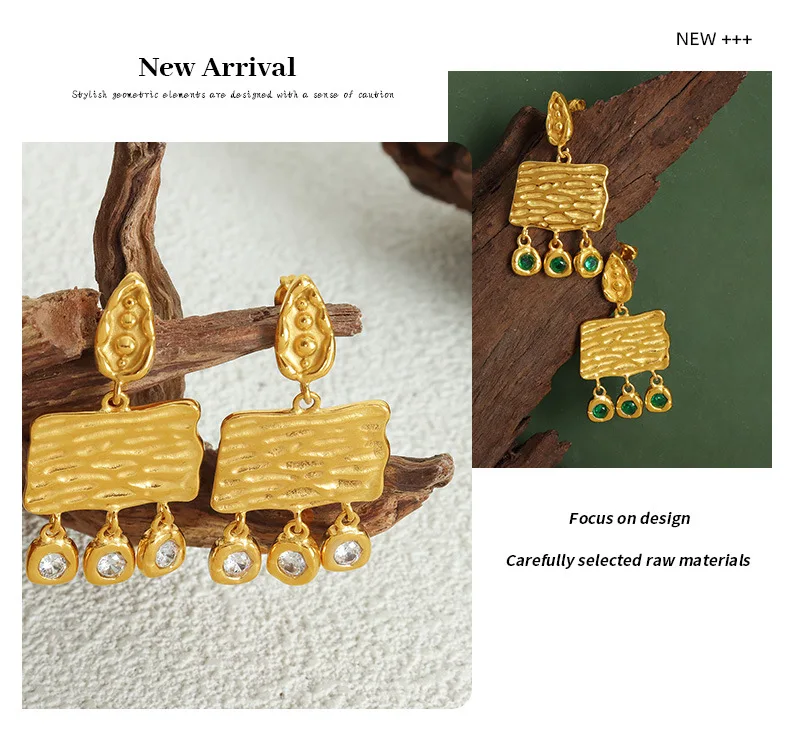 Brandneue Edelstahl-Ohrringe für Frauen Grüner Glasanhänger Accessoires Luxus-Schmuck Mädchen-Ohrringe Party-Geschenk Großhandel – Detail 18