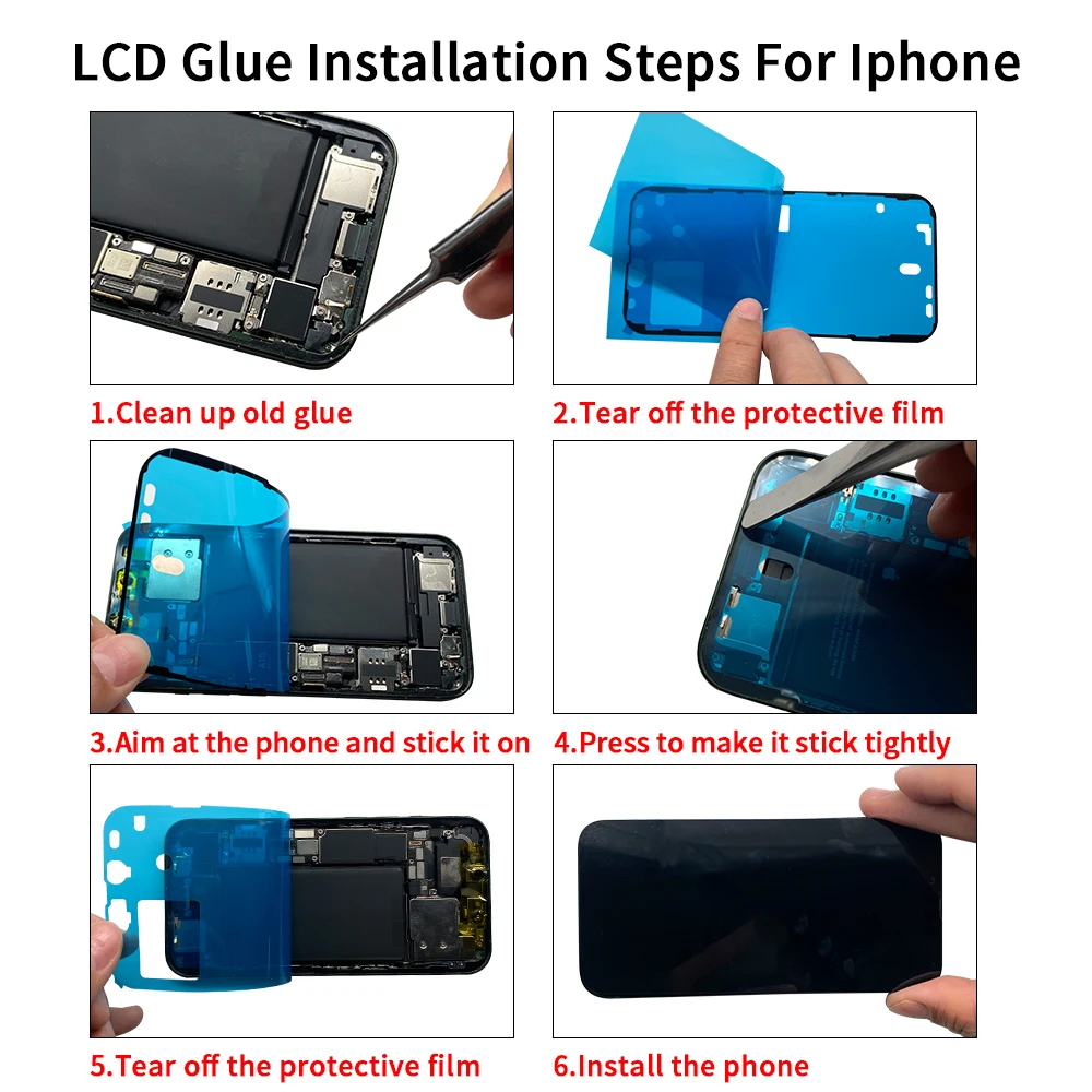 뒤 표지 접착 스티커 Iphone 16 15 14 Pro Max Plus 13 미니 LCD 스크린 프레임 방수 씰 테이프 접착제 수리
