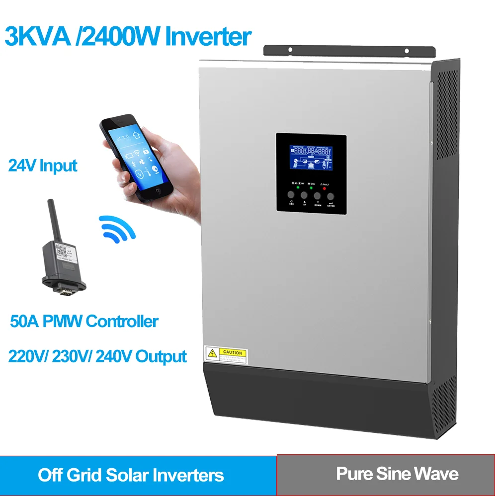 VEVOR Inverter Solar Pure Sine Wave Power Solar Charger DC AC Output with  Utility Charger (3KVA 24V MPPT) 