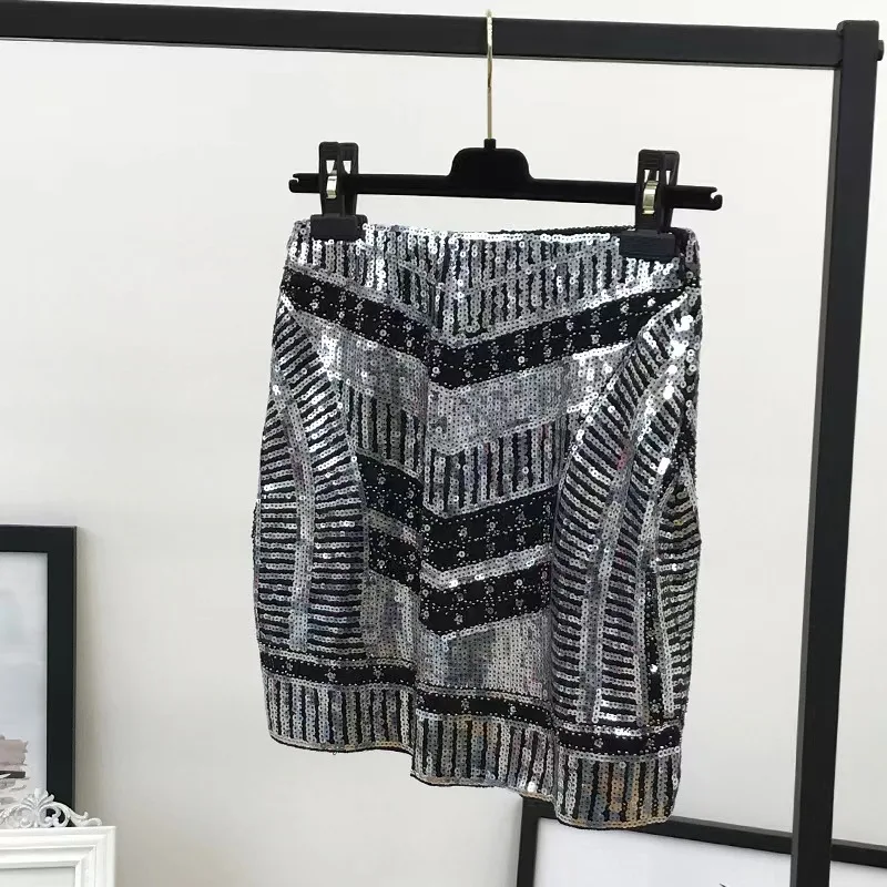 2024 New Blingbling Heavy Industry Beaded Sequin Bag Hip Skirt Light Luxury Fashion Graphic Half Step Women