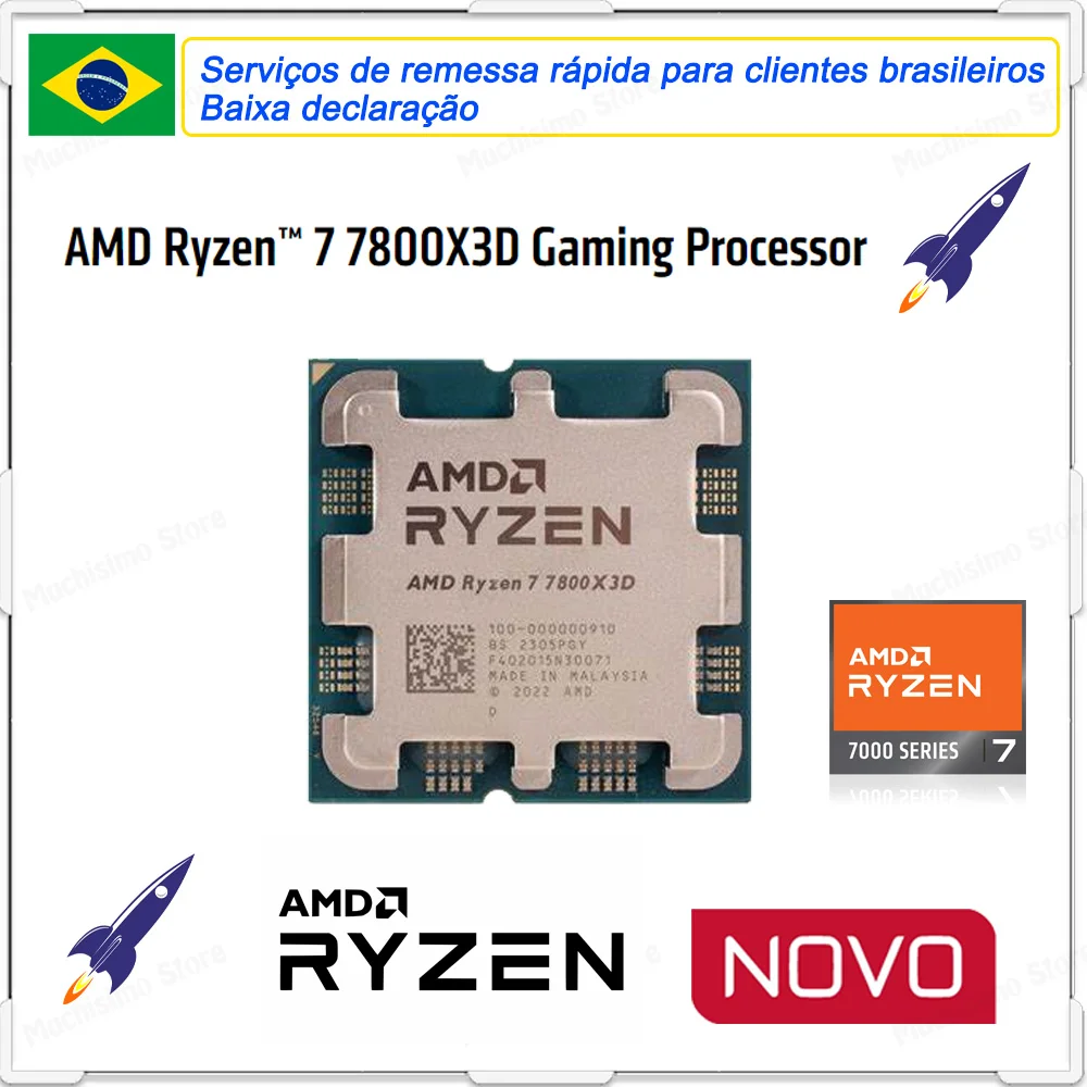 AMD Ryzen RYZEN™R7 7800X3D Processador de jogos sem ventilador, 7 7800X3D,  8 núcleos, 16 thread CPU, 5NM, soquete 96M, AM5