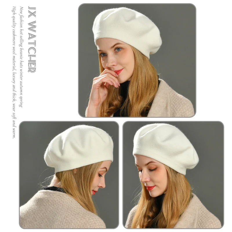 Women Wool Berets French Artist Style Warm Winter Beanie Hat Plain Solid Color Elegant Lady All Matched Autumn Painter Caps 5