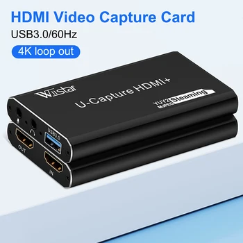 HDMI 비디오 캡처 카드, 게임 녹화 라이브 스트리밍, PS4 카메라용 비디오 그래버, USB3.0, 1080P @ 60Hz, HDMI 루프아웃, 4K30Hz