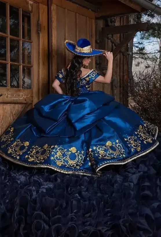 Costume Vestido De Charra Azul Charro Quinceanera Dresses Royal Blue ...
