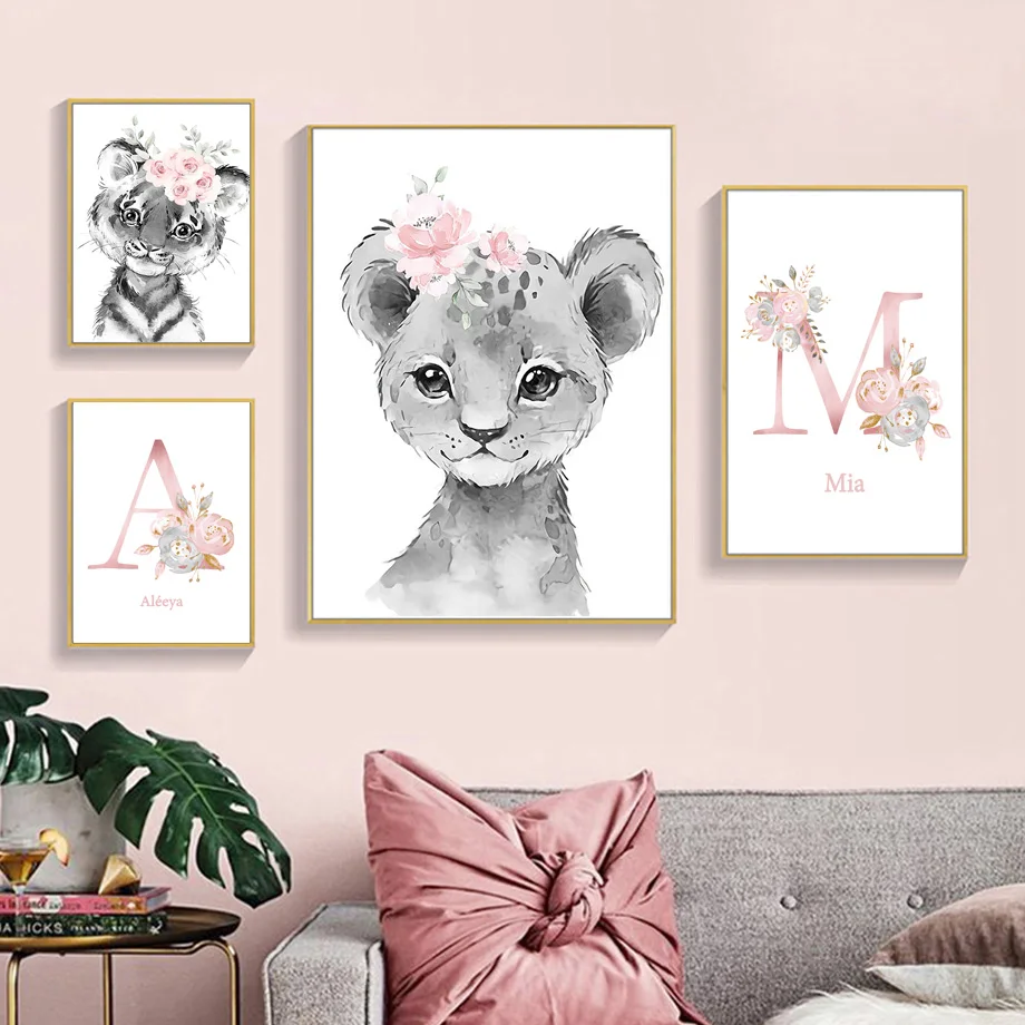 Affiche avec animaux mignons, décoration murale pour chambre de fille,  peinture sur toile pour chambre de bébé, cadeaux personnalisés pour  enfants, photo, décor de maison - AliExpress