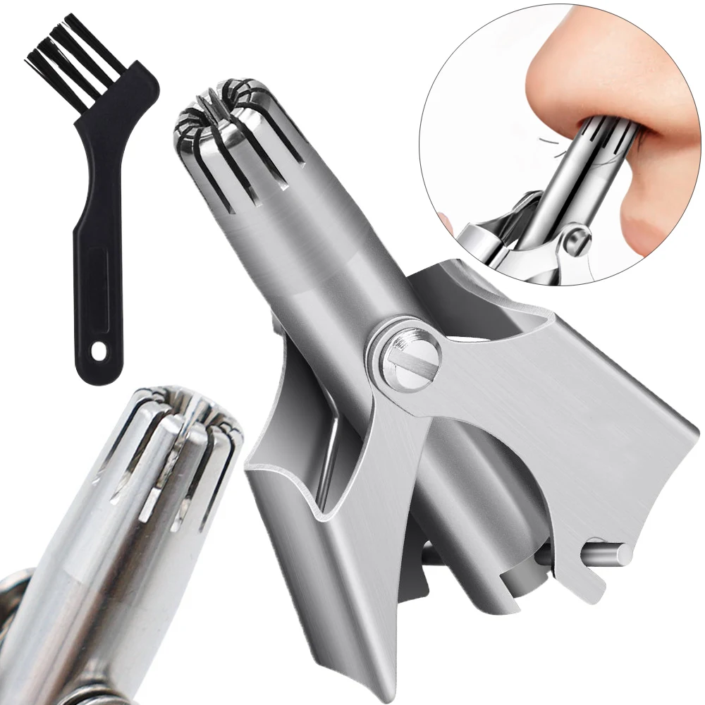 

Hair Trimmer Set For Nose Men Women Stainless Steel Nose Shaver Manual Washable Portable Nose Hair Clippers Cleaner With Brush