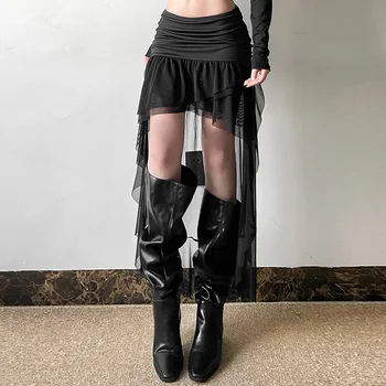 2025 New Gothic Mini Skirt Halloween Goth Aesthetic 90s Y2K Party Club Harajuku Streetwear Women's Skirt Black High Waist Skirts 1
