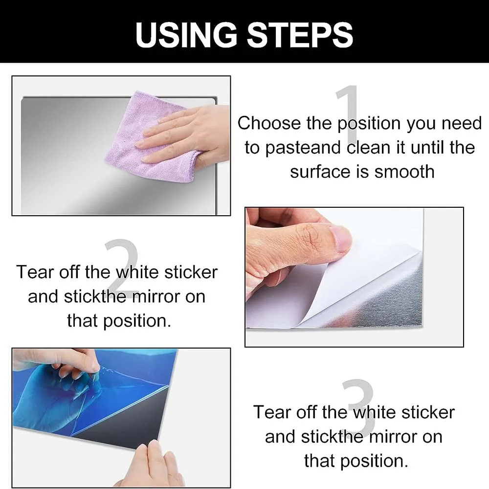 Acrylic Flexible Mirror Sheets,Self Adhesive Mirror Tiles Square Wall Stickers,Non-Glass for DIY Craft Home Decor