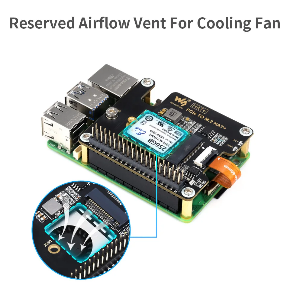 Raspberry pi Placa de Expansão de Alta Velocidade Pcie para M.2 Hat Nvme Cabo 16p Gpio Suporte Header Cooler Ativo para Rpi Pi5 - Imagem 4