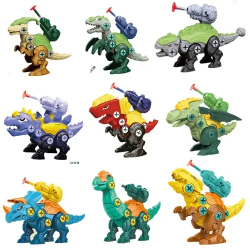 Children's Educational Dinosaur & Vehicle DIY Toy Set - Handcrafted Excavators, Rollers, T-Rex & Triceratops