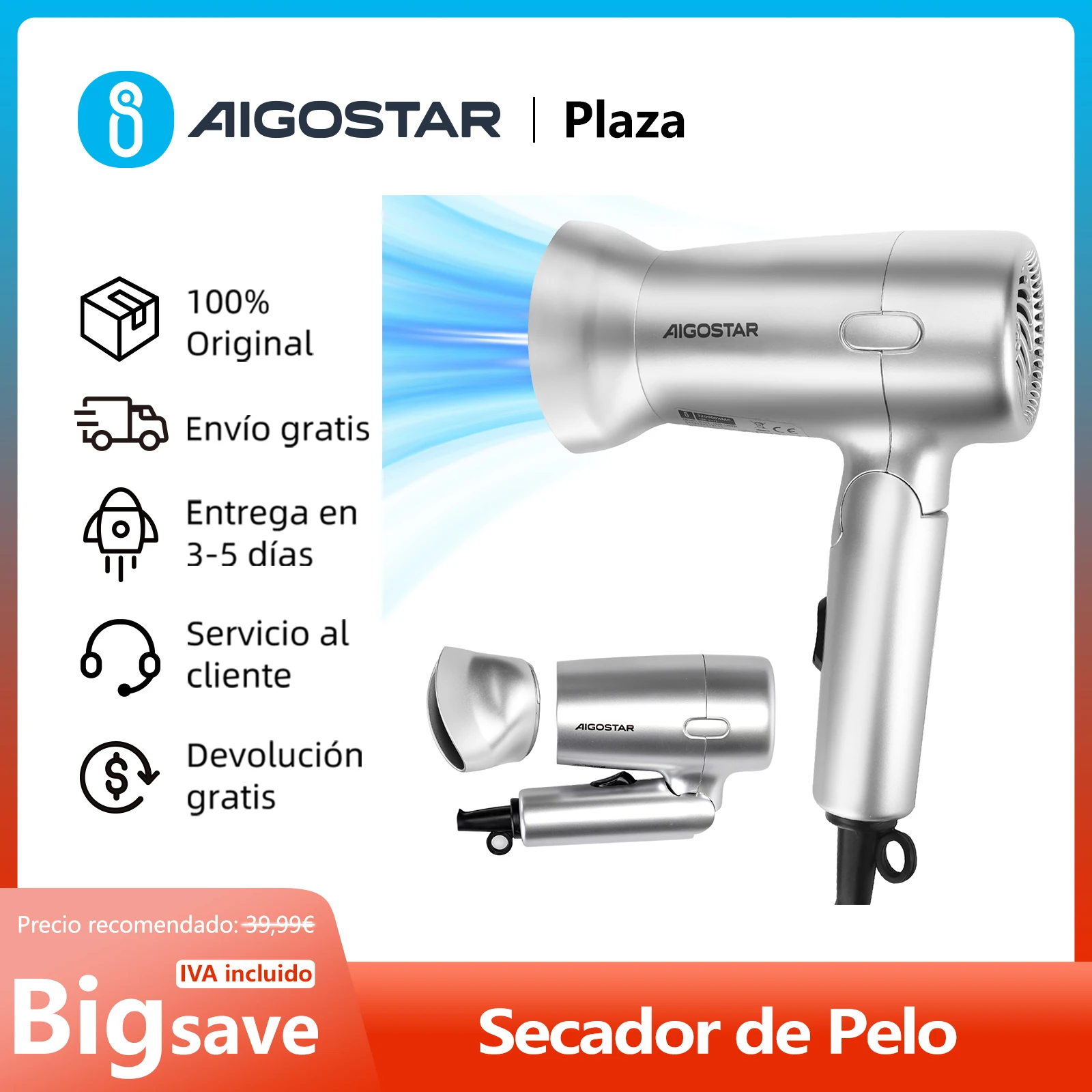 Aigostar Secador De Pelo Profesional 2200w Aigostar Lora 33LNK