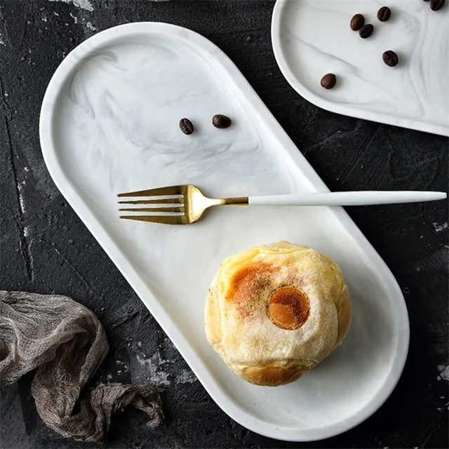 Nordic White Marble Ceramic Jewelry Storage Tray Oval Ellipse Fruit Decorative Plate Food Dessert Dish Tableware 2