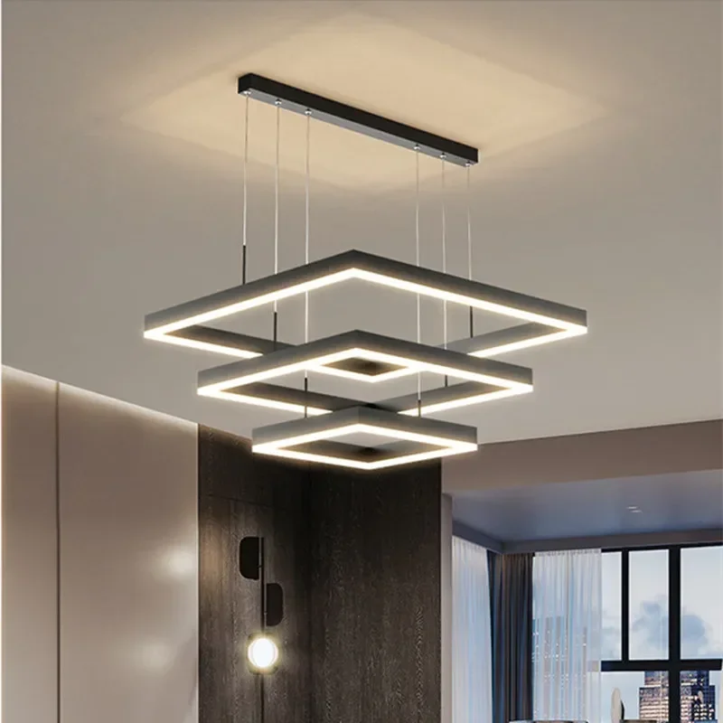 

Lustre Led Suspend Chandelier Modern Minimalism Foyer Simple Pendant Chandelier Lighting Square Lamp Room Decor for Living Room