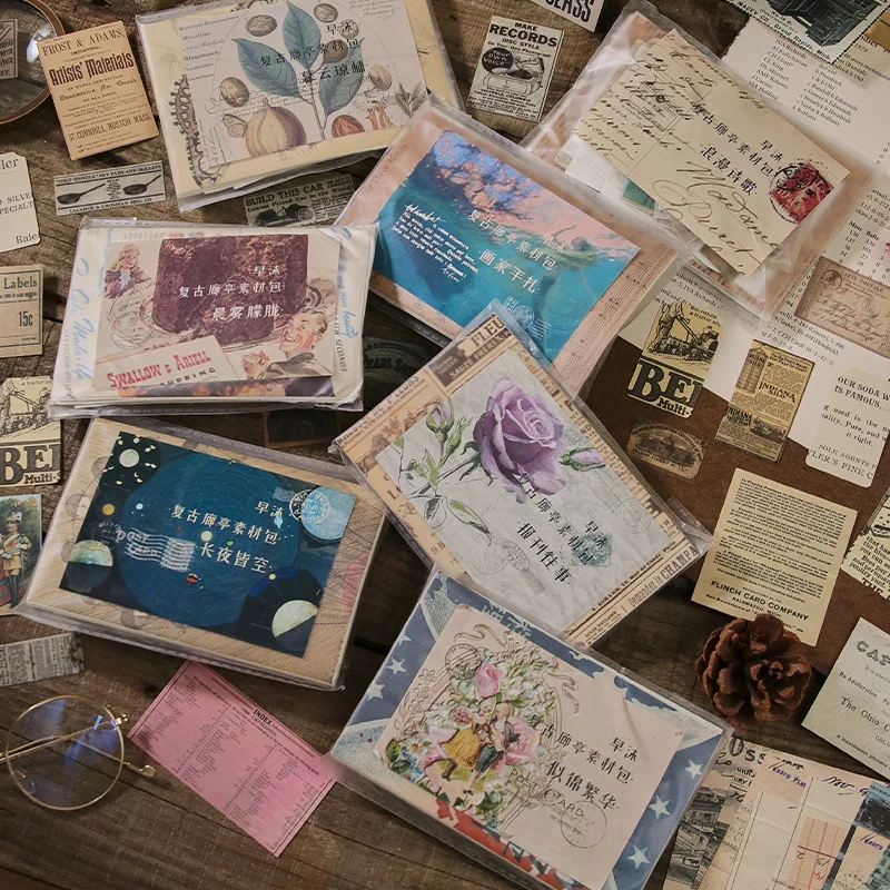 200 pcs Vintage Scrapbooking Set material paper+Stickers Decorative Diary Album handmade DIY Scrapbooking Junk Journal Supplies