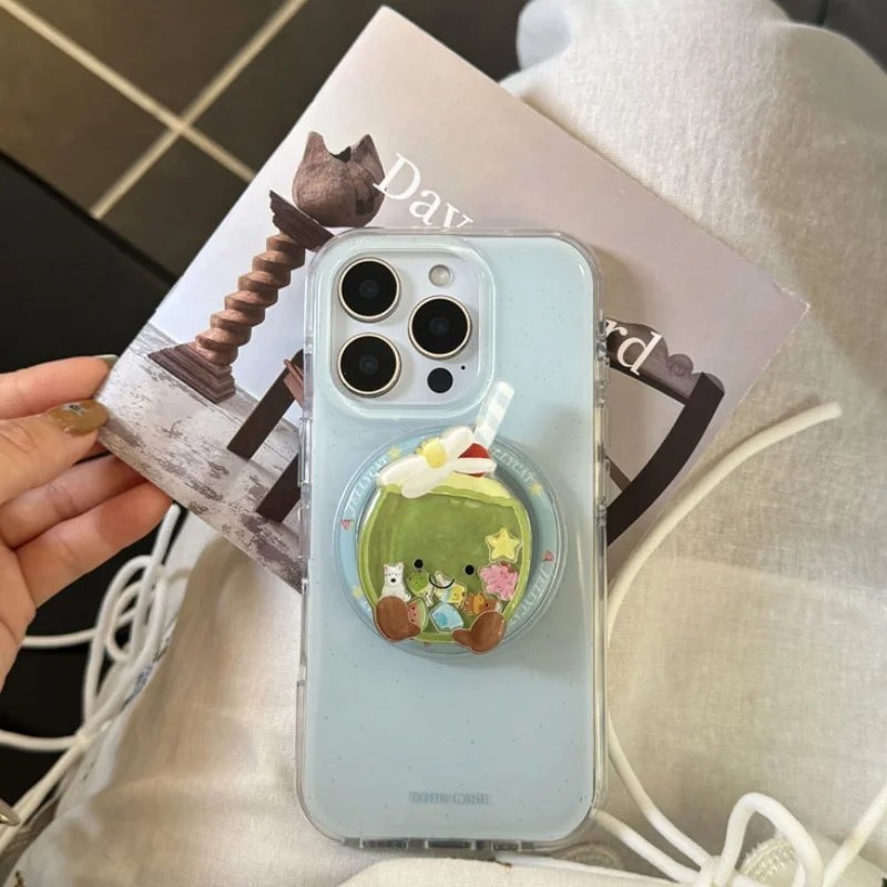 Cute Korean Cartoon Quicksand Coconut Magnetic Phone Stand Holder