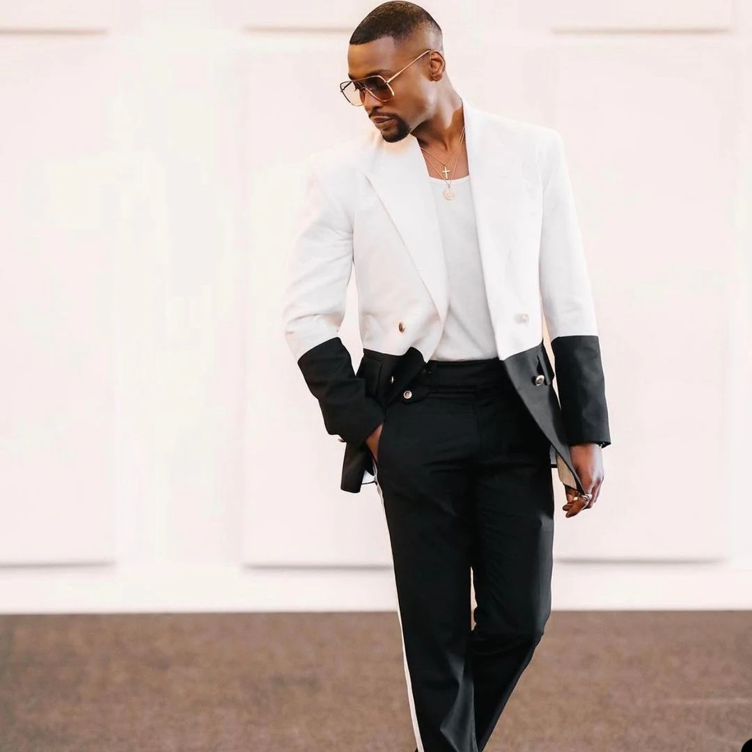 2 Pieces Men Suit Modern Blazer Pants Splicing Double Breasted High Fashion Slim Fit Work Wedding Groom Causal Prom Tailored