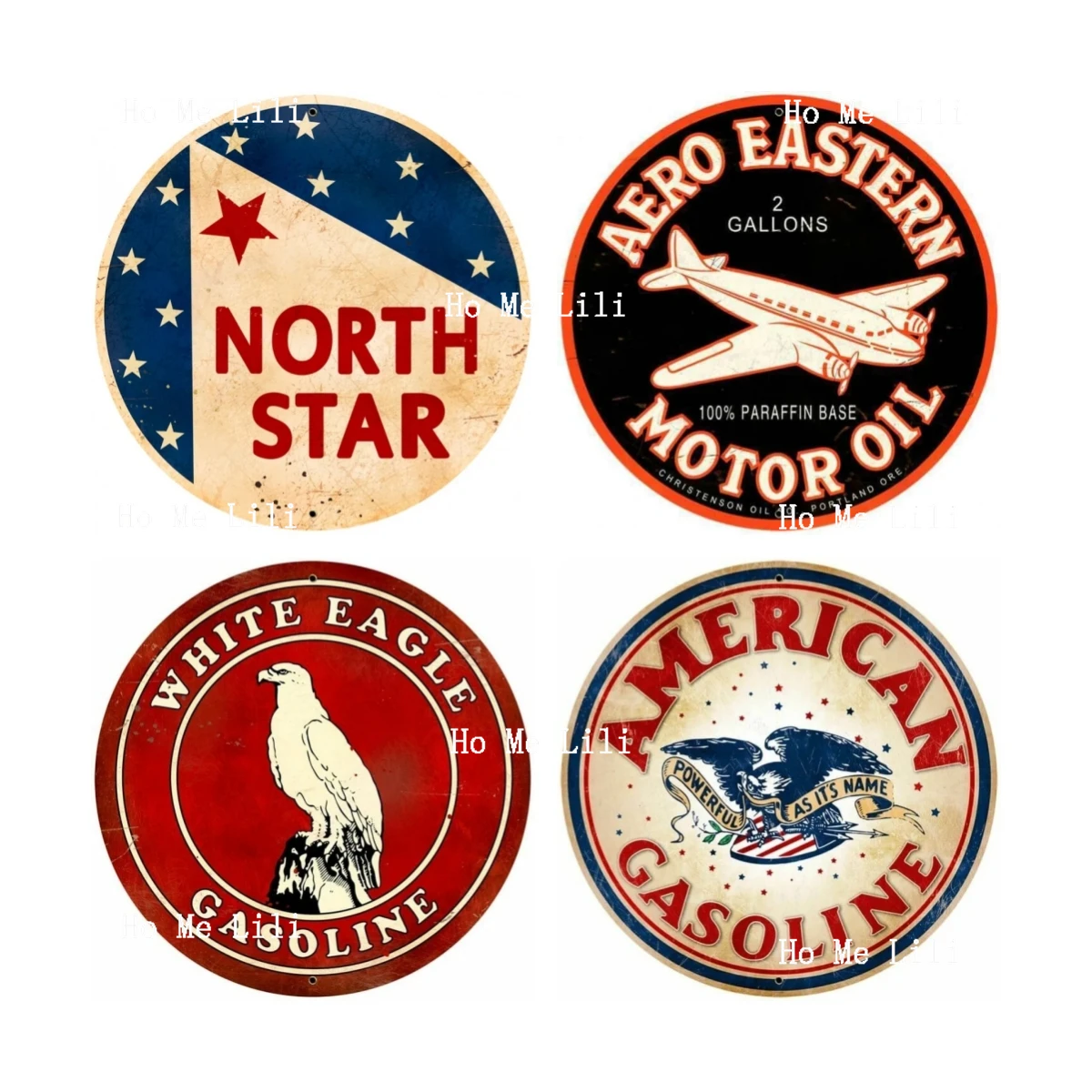 American White Eagle Benzina Aviation East Retro North Star Round Metal Logo