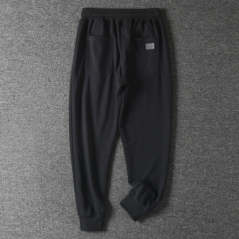 Spring New American Retro Heavyweight Solid Color Knitted Sweatpants 85% Cotton Men's Casual Sport Drawstring Ankle-tied Pants
