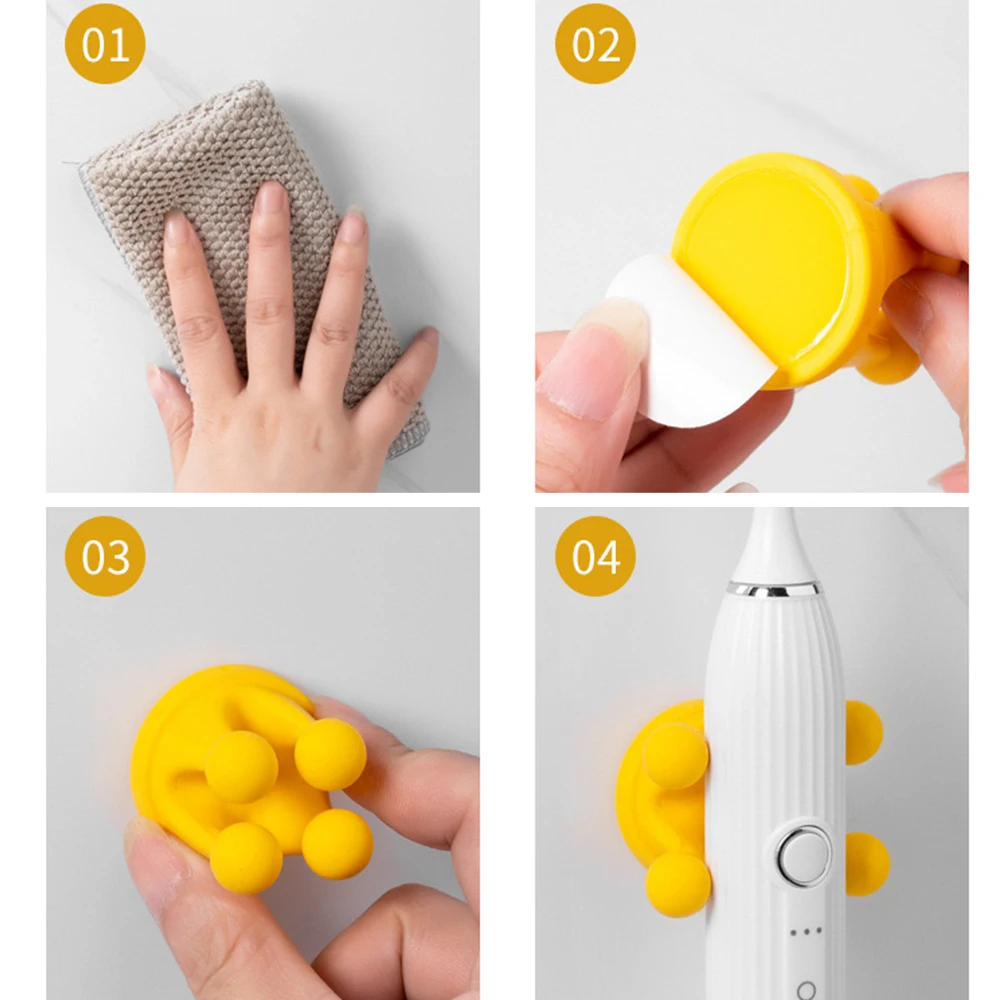 Description Picture 3 of item6Pcs Toothbrush Holder Punch Free Silicone Hook for Bathroom Razor Holder Dorm Waterproof Bathroom Kitchen Organizer