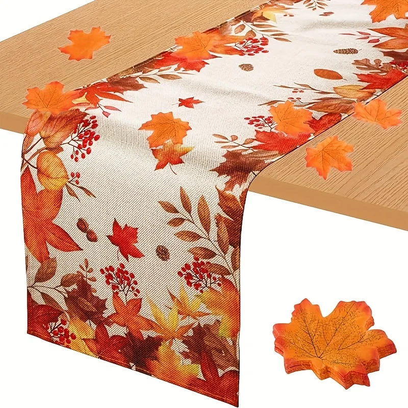 Autumn Leaves Thanksgiving linen Table Runners Fall Maple Leaf Dresser Scarf table decor holiday wedding party dining home decor 3