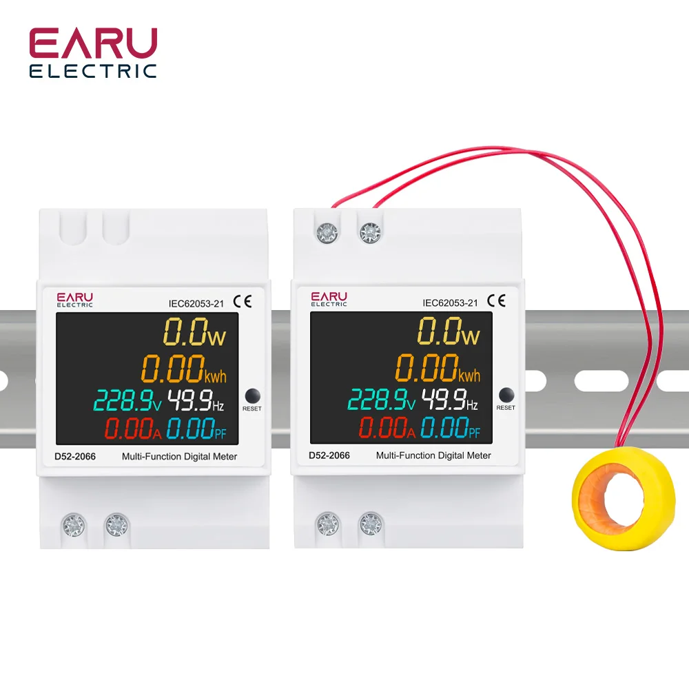 Energy Meter Din Rail Electricity Usage Monitor with Voltmeter, Ammeter, and Power Measurement Functions (AC 40-300V, 100A)