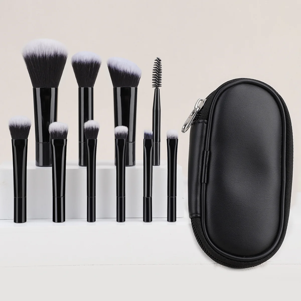 Compact 10-Piece Makeup Brush Set for Face and Eyes - Powder, Foundation, Blush, Concealer Blender Tools