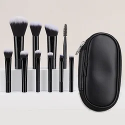 Compact 10-Piece Makeup Brush Set for Face and Eyes - Powder, Foundation, Blush, Concealer Blender Tools (10pcs Full Black)