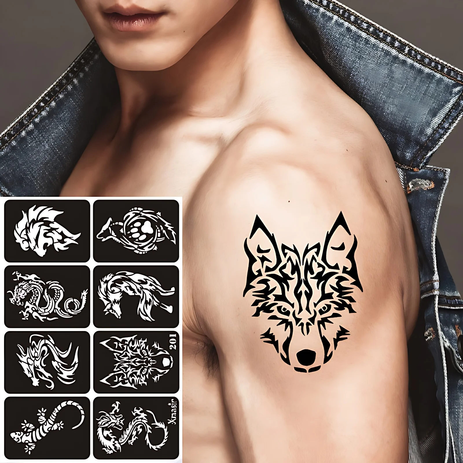 Henna Tattoo Stencils Reusable Temporary Glitter Tattoo Stencils Butterfly Cross Fairy Wolf Airbrush Henna Template for Men Women Kid Schmink Sjabloon