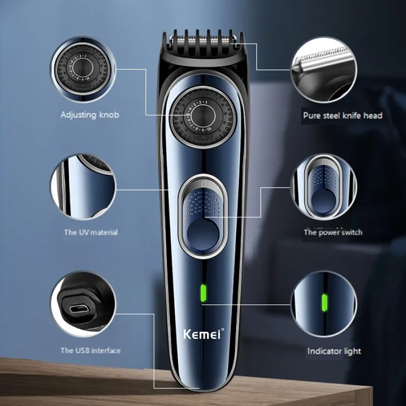 Kemei 1256 cordless adjustable 1-10mm hair trimmer for men beard trimmer rechargeable edge hair clipper electric lithium battery
