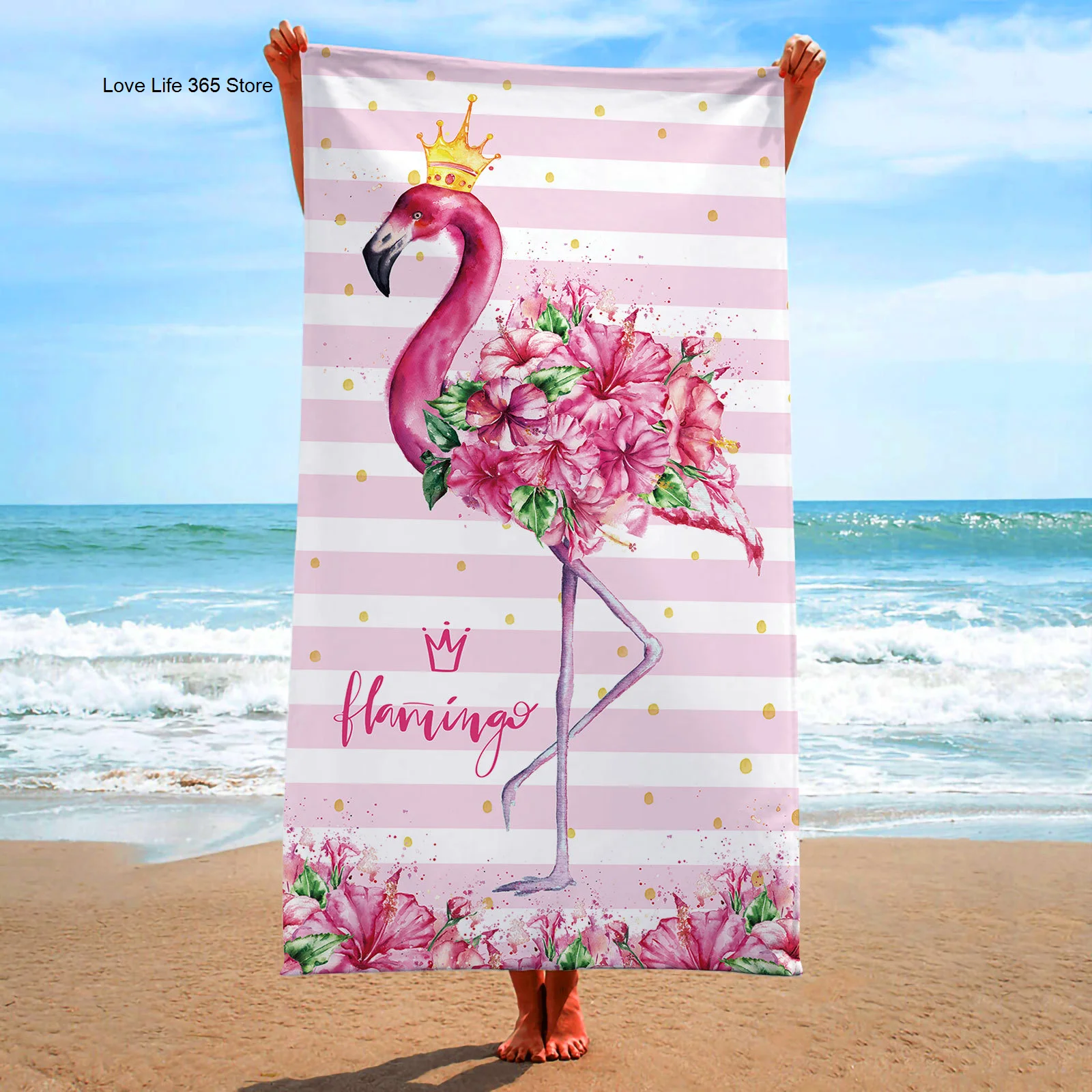 

Pink Flamingo Printed Beach Bath Towel Microfiber Swimming Towels Oversized Super Absorbent Sand Free Thick Towels Home Textile