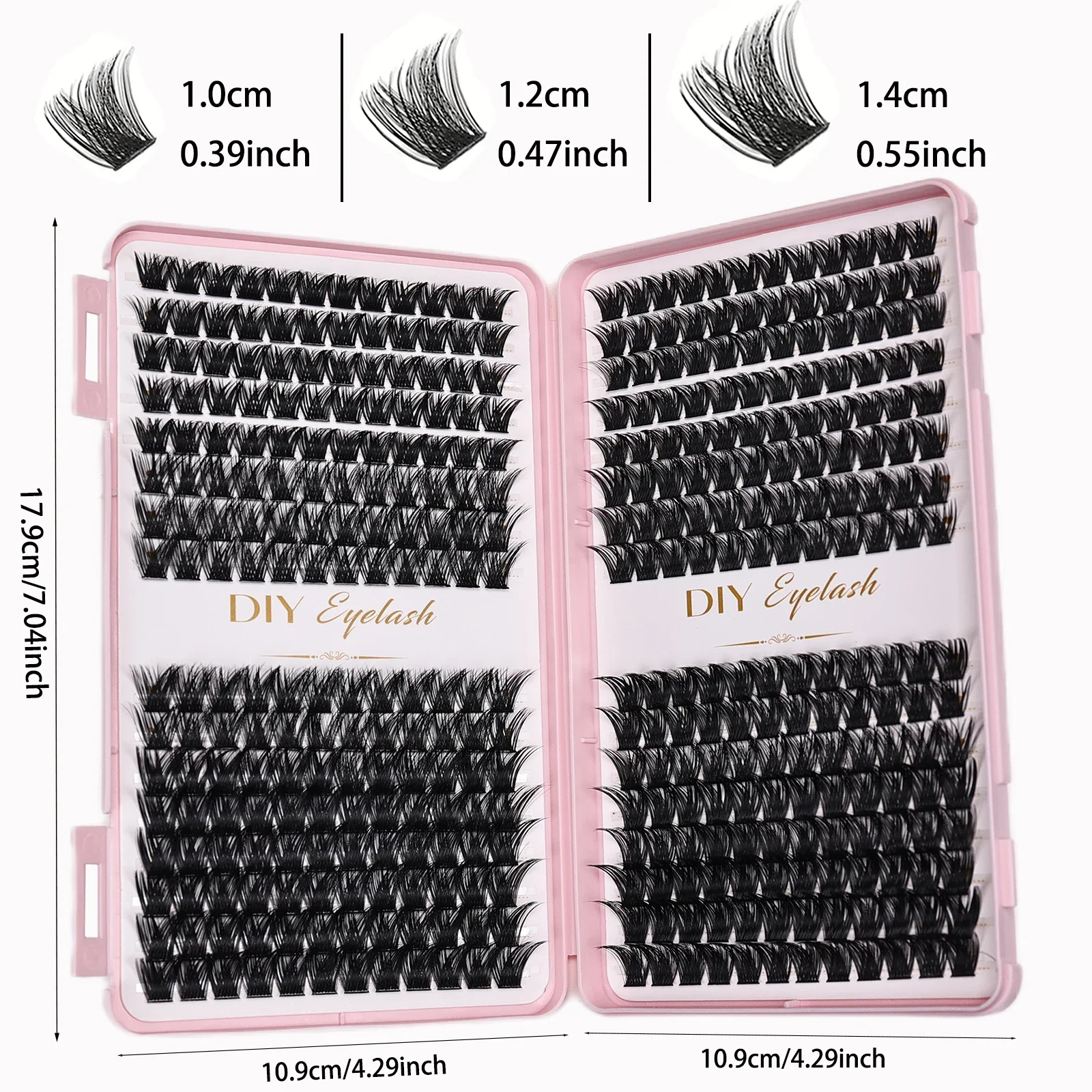 개별 속눈썹 10-14mm 384pcs 클러스터 속눈썹 자연 모양 혼합 트레이 DIY 속눈썹 확장 볼륨 클러스터 속눈썹