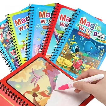 Bambini ripetuti Disegno Libri da colorare Educazione precoce sensoriale Puzzle Disegno Giocattoli Dinosauro dell'oceano Animale Disegno ad acqua Immagine