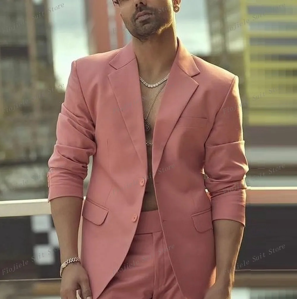 

Новый розовый мужской официальный деловой Повседневный костюм для выпускного вечера смокинг для жениха и шафера Свадебная вечеринка Мужской комплект из 2 предметов Блейзер брюки
