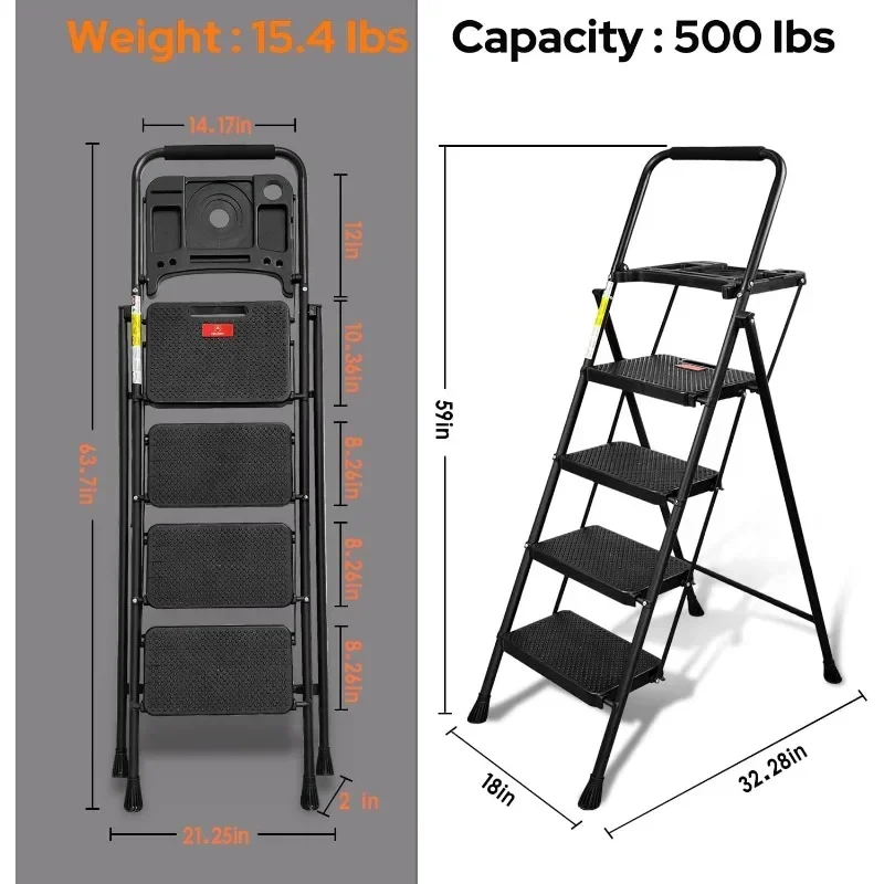 3 Step Ladder Folding Steps Stool Wide Anti-Slip Pedal Lightweight 500lbs Ladders for Adults folding step stool