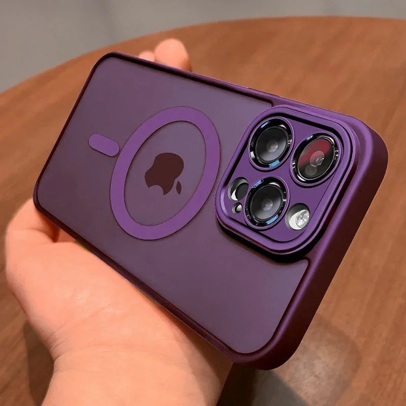 Magnetic Luxury Matte Translucent Shockproof Case with Wireless Charging Compatibility