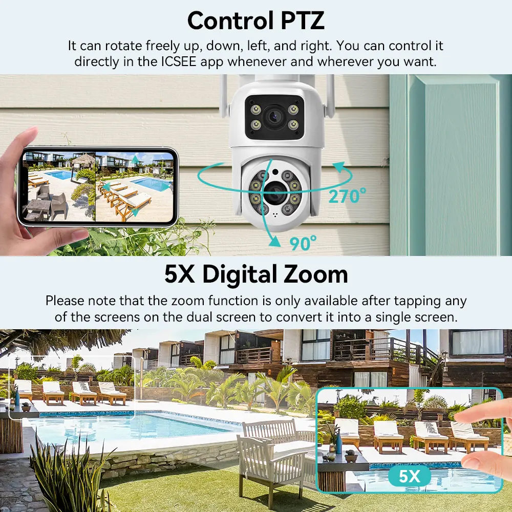 4K 8MP PTZ Security Camera Dual Lens WiFi Outdoor Auto Tracking Dual Screen AI Human Detection Color Night Vision ICSEE APP 6