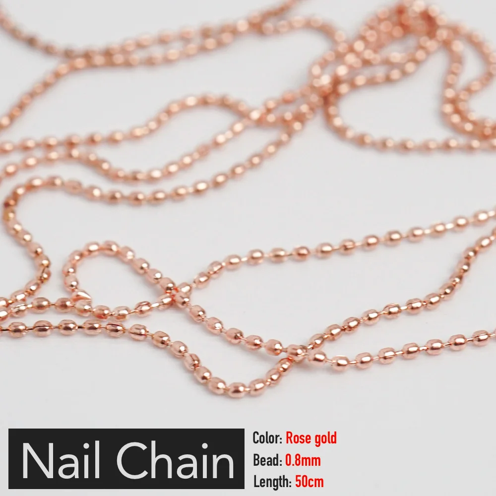 네일 체인 비드 참 0.8mm/1.0mm 로즈 골드 실버 픽시 스톤 장식 액세서리 금속 네일 DIY 아트 부품 라인 석